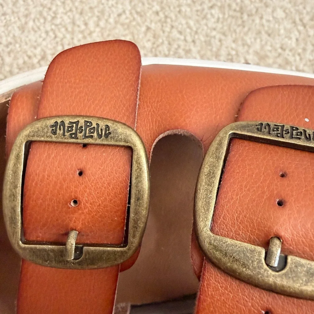 Mad Love Cognac Brown Double Strap Buckle Footbed Slide Sandals Womens 9